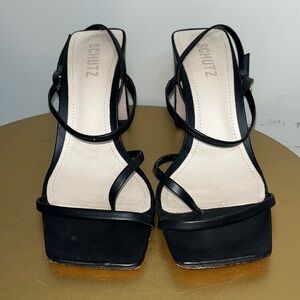 Schutz Amaia Sandals Leather Strappy Black Size 8
